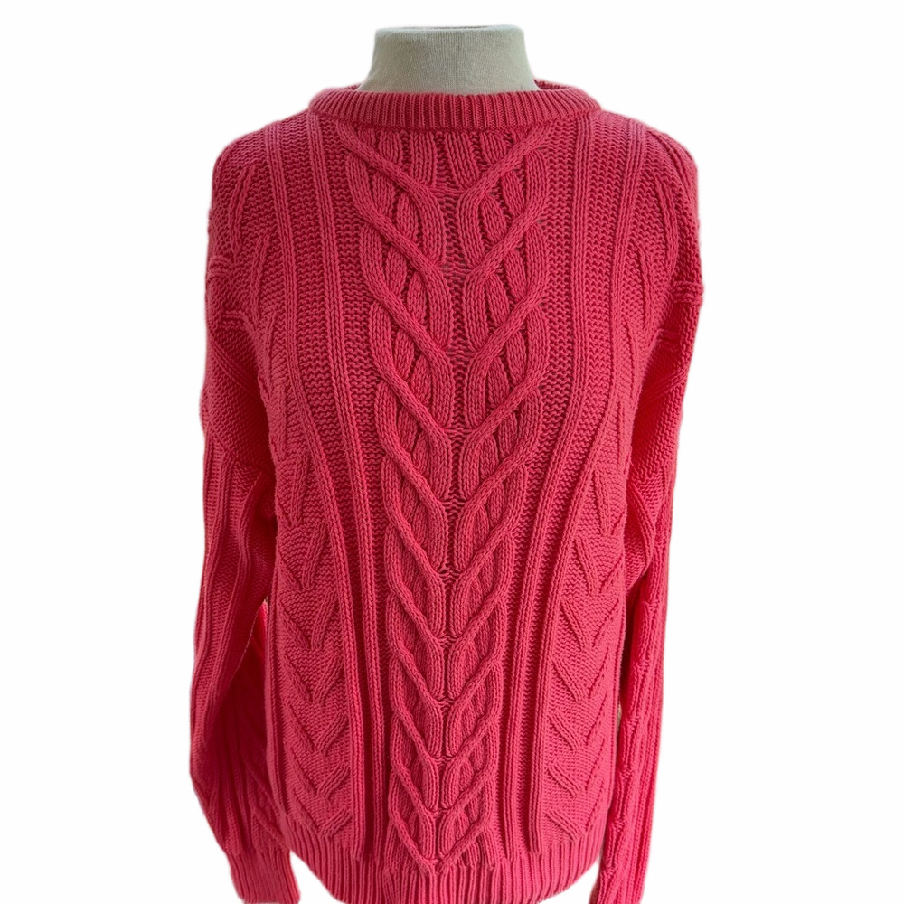 Vintage 1980s Abercrombie & Fitch Size Large Pink Cable Knit Sweater Cotton